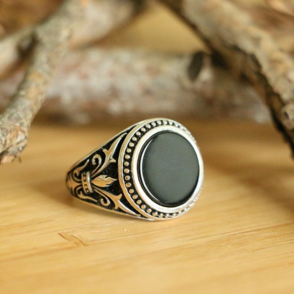 925 Sterling Silver Men's Ring Natural  Black Onyx - Picture 3 of 6